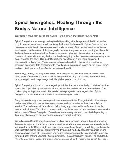 Spinal Energetics: Through the Body’s Natural Intelligence